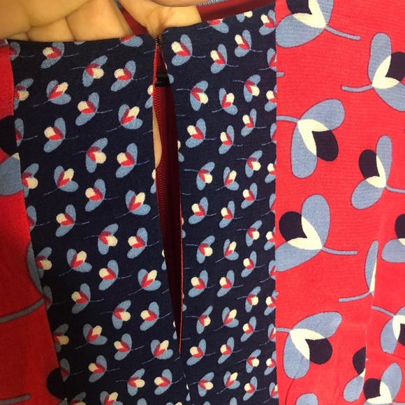 Boden Daisy Dress Womens Size 8R Red Blue Pop Peony Geo Floral - Picture 4 of 12